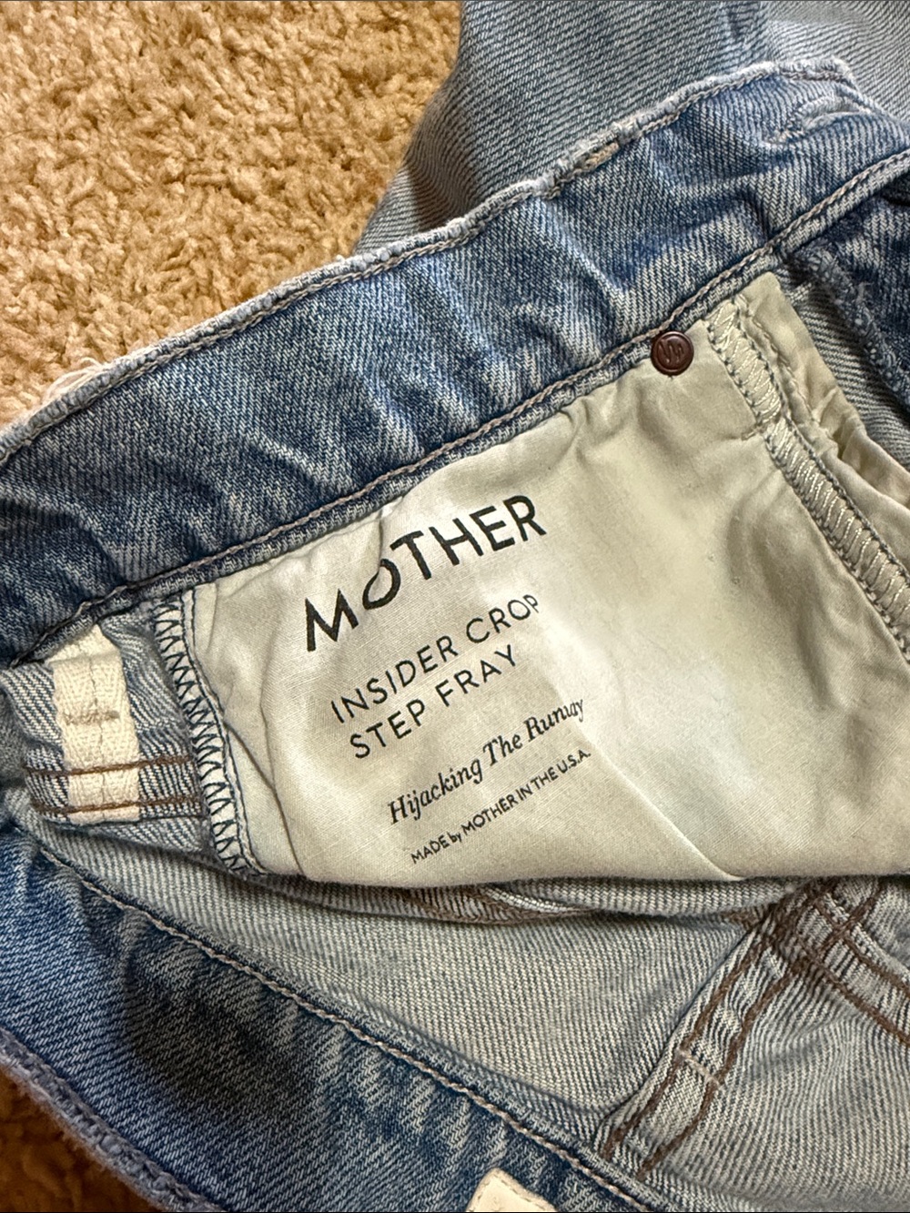MOTHER Blue Straight-Leg Distressed Jeans with Paint Accents - Picture 3 of 6